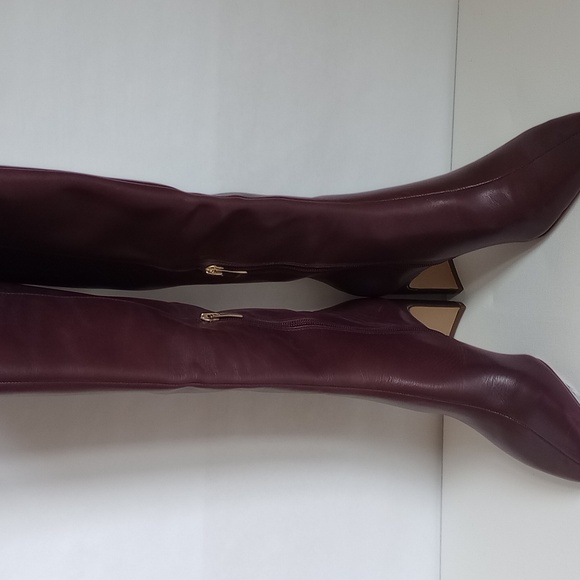 NWOT Ann Taylor High Blade Leather Knee Boots 3" heel Burgundy Oxblood 5 - Picture 7 of 9